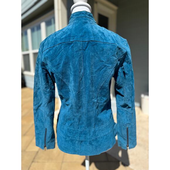 MSRP $199.50 NWOT Chico’s Suede Leather Shacket Aqua Blue Size S | QUICK SHIP - Picture 3 of 9